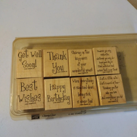 Stampin' Up! Lot Of 2 Wood Rubber Stamps -Cheery Chat + Card Making Crafting - Picture 2 of 5